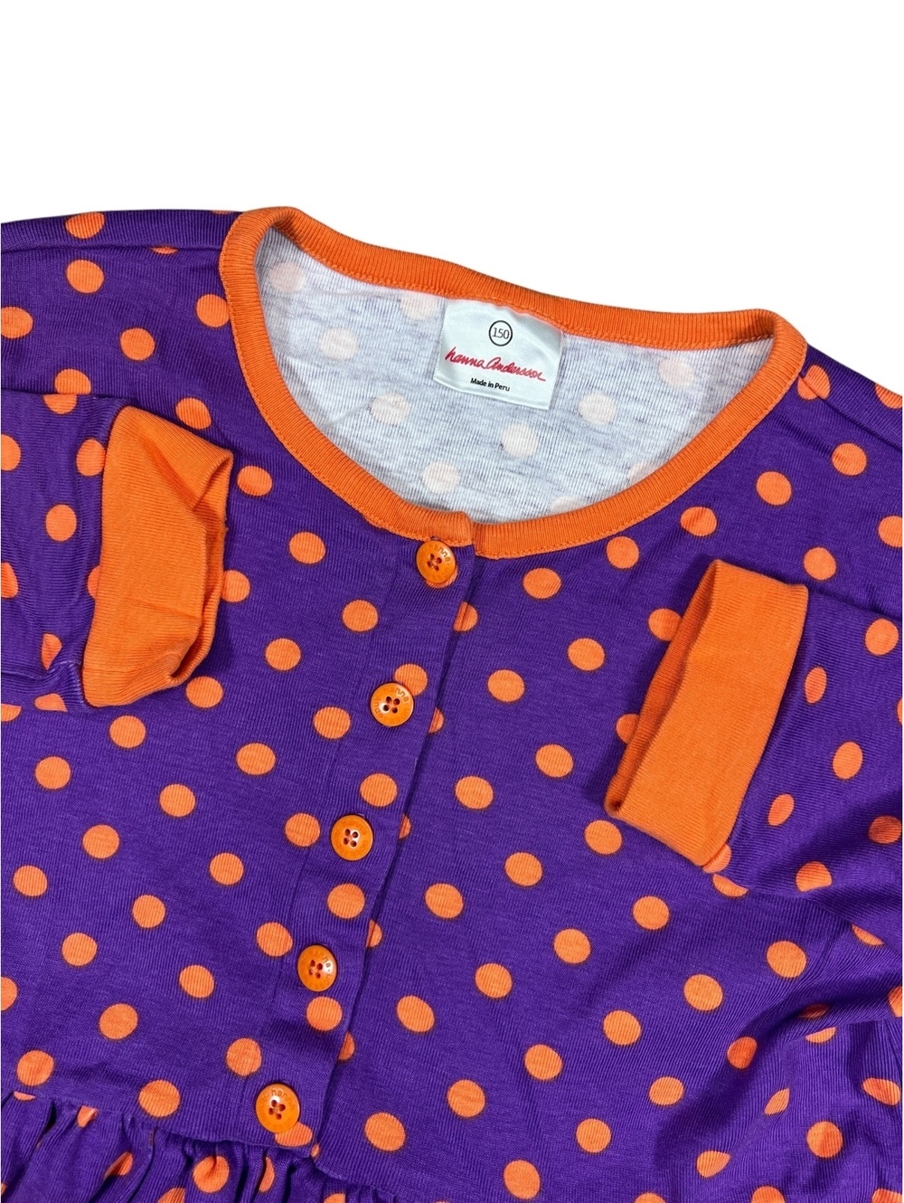 Hanna Andersson Dress Girls 150 Long Sleeve polka dot purple orange ruffles